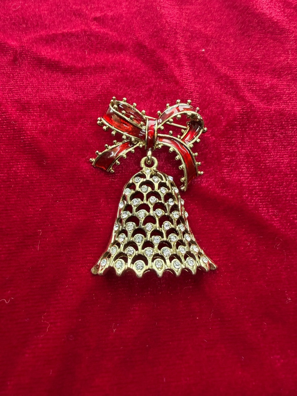 Vintage Rhinestone Christmas Bell Shape Brooch